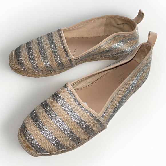 Kate Spade Lilliad Glitter‎ Espadrille Flats Size 7 Metallic Silver - Picture 1 of 8